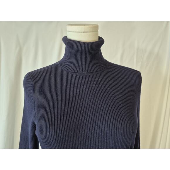 Anthropologie Moth Dark Navy Blue Ribbed Flare Sleeve Turtleneck Sweater Small - Picture 4 of 7